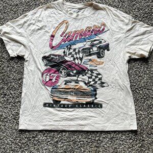 White Vintage Chevy Camaro Mens Small Oversized Tee